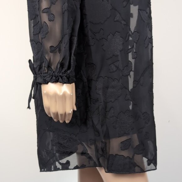 A.B.S Allen Schwartz Lace Shift Dress Long Sleeve Sheer Pleated Floral Cocktail - Picture 10 of 16